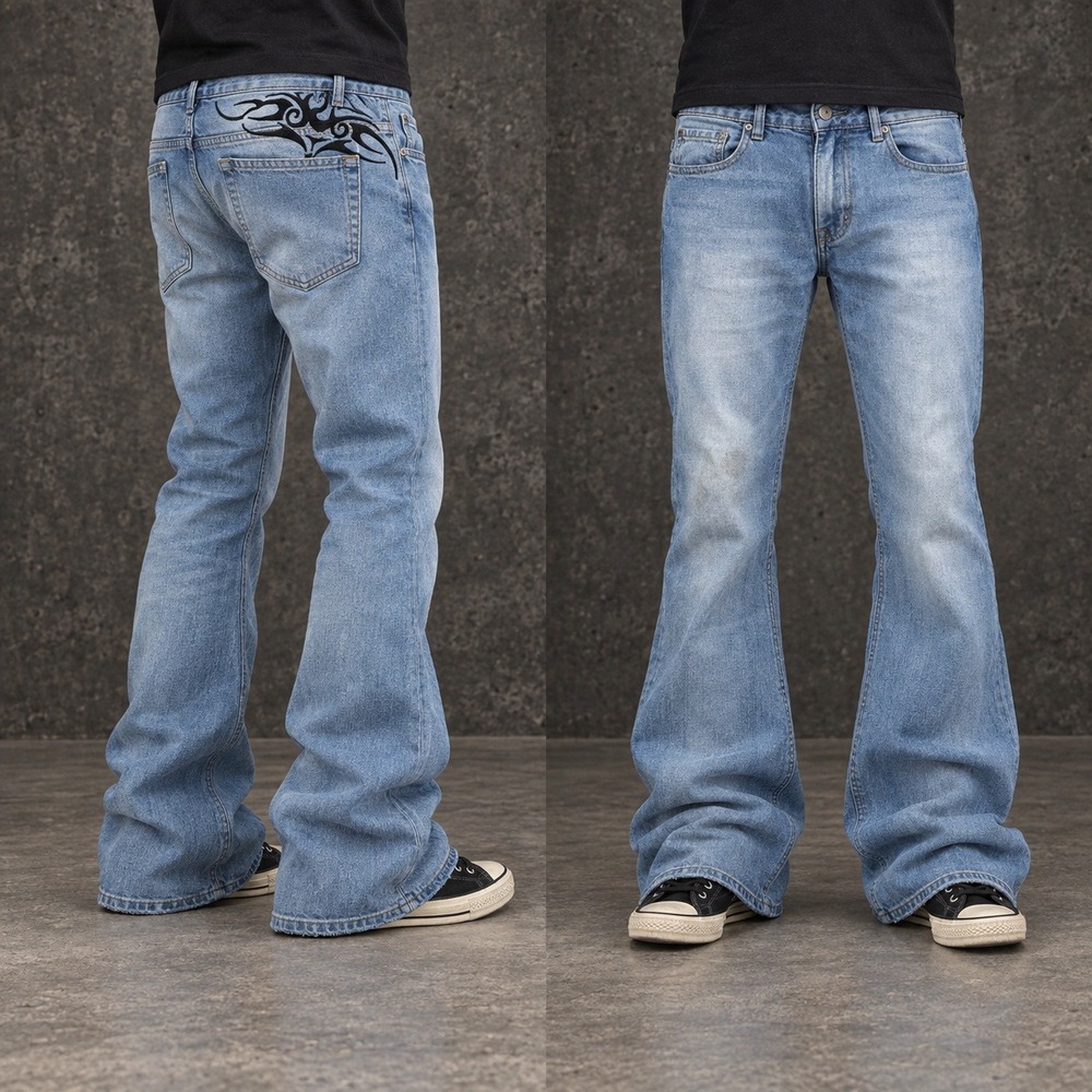 Light Wash Tribal Embroidered Flared Blue Faded Jeans 28x32
